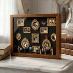 Mini Museu DIY de Memórias – Caixa com Molduras Douradas e Estatuas Miniatura