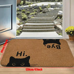 Capacho Gato "Hi & Bye" – Tapete de Porta Divertido com Rosto de Gato Preto