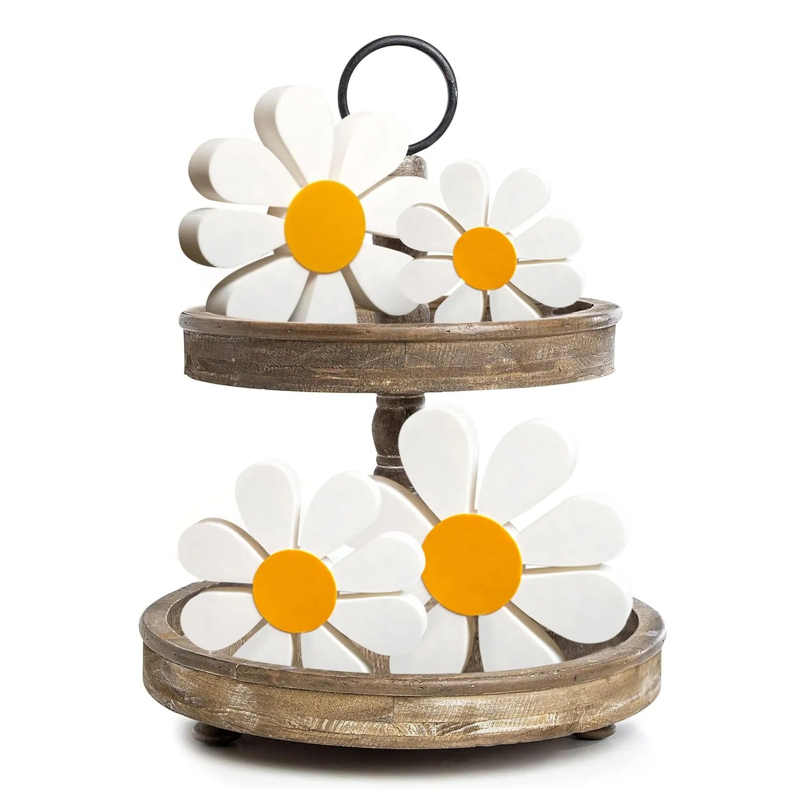 Kit 3 Margaridas Decorativas em Madeira – Ornamento Floral Vintage para Mesa e Parede