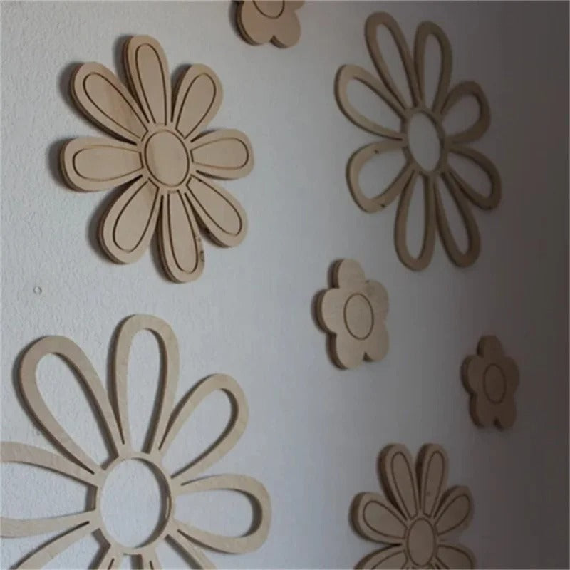 Kit 8 Margaridas Decorativas de Madeira para Parede