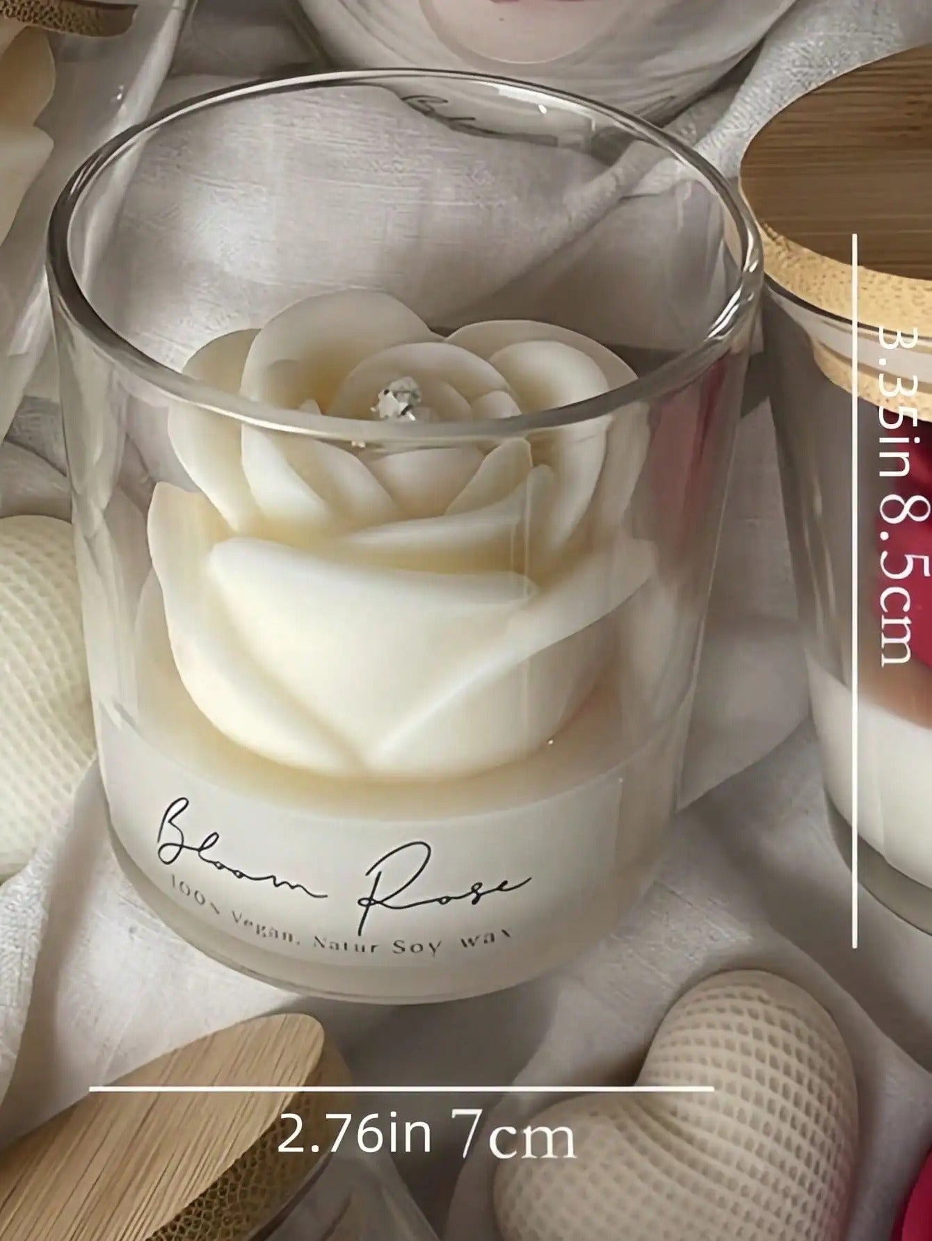 Vela Aromática de Rosa em Copo de Vidro com Tampa de Madeira – Fragrância Floral