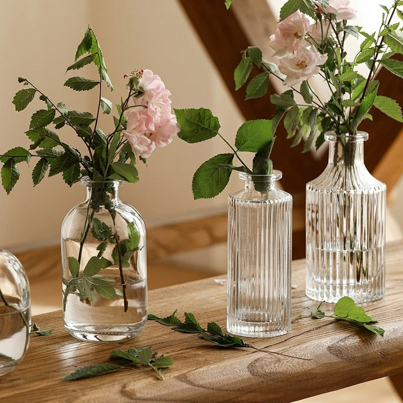 Vaso de Vidro Transparente Listrado – Decoração Floral e Hidropônica