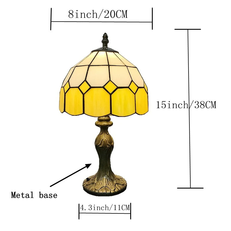 Luminária de Mesa Estilo Tiffany em Vidro Colorido – Base Clássica em Metal Envelhecido 8