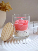 Vela Aromática de Rosa em Copo de Vidro com Tampa de Madeira – Fragrância Floral