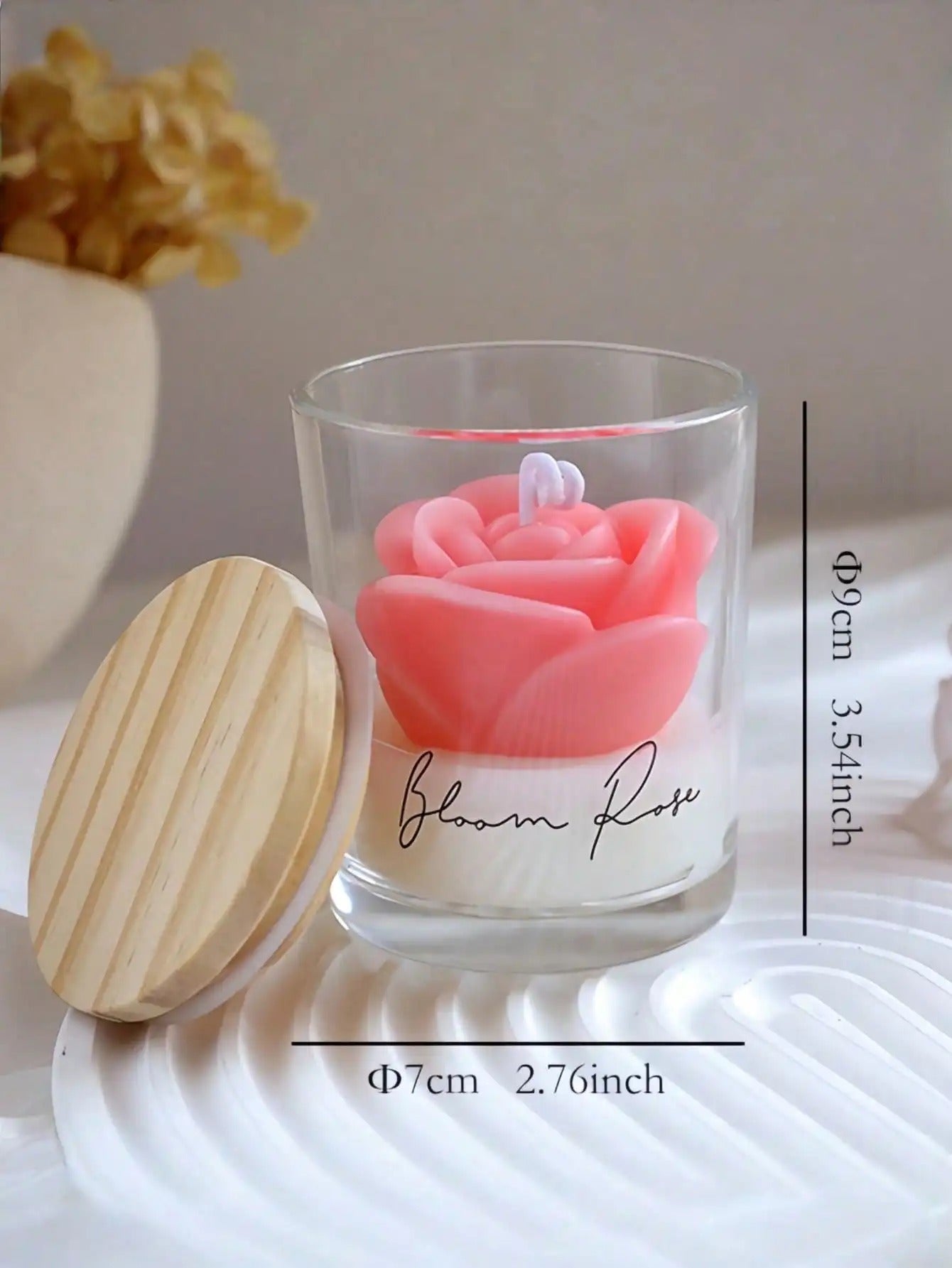 Vela Aromática de Rosa em Copo de Vidro com Tampa de Madeira – Fragrância Floral