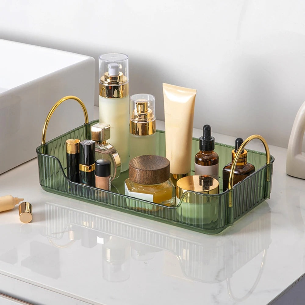Organizador de Maquiagem e Skincare com Alça Dourada