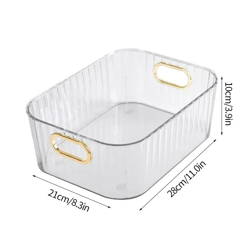 Organizador Acrílico Canelado com Alças Douradas – Para Banheiro, Quarto e Cosméticos