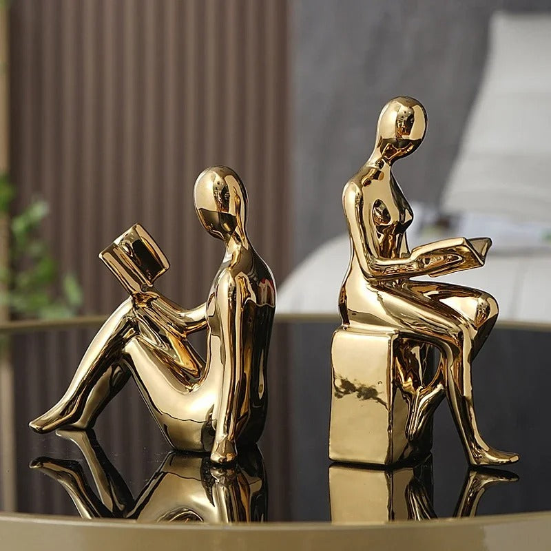 Kit 2 Esculturas Figura Leitora – Enfeite Decorativo Moderno