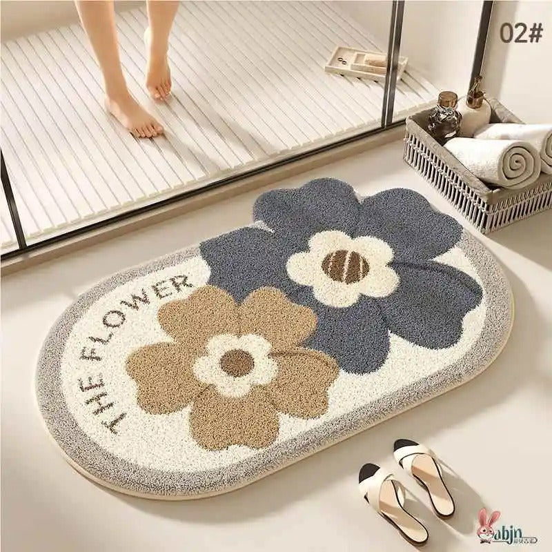 Tapete Absorvente "Sweet Home" com Flores em Relevo – Para Porta e Banheiro 4 Tamanhos