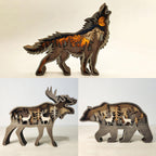 Escultura Decorativa de Animal Rústico em Madeira – Lobo, Urso e Alce Artesanal
