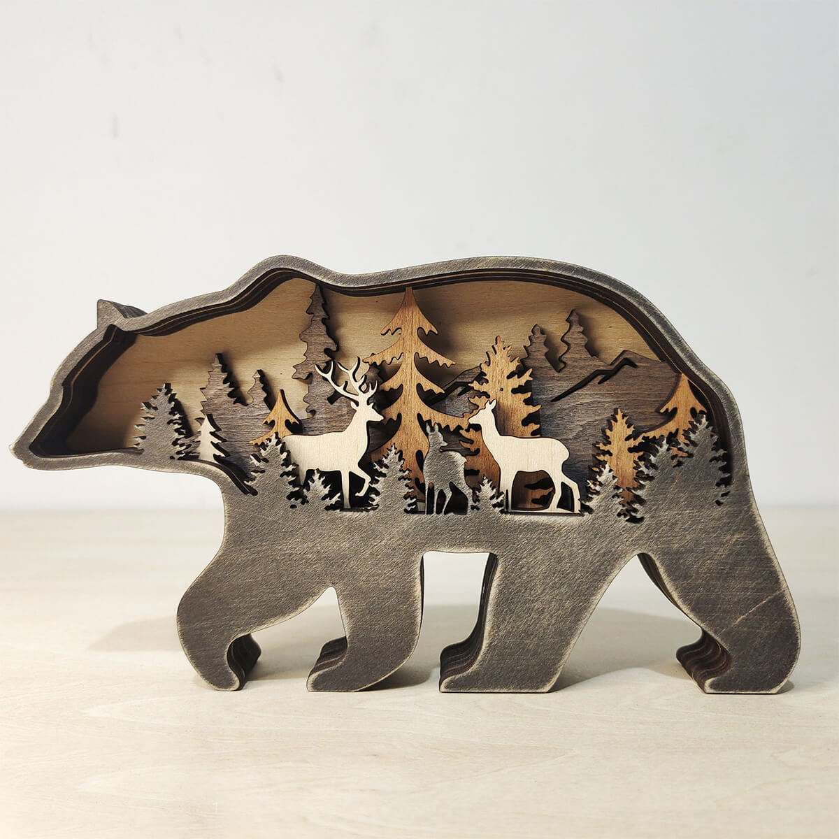 Escultura Decorativa de Animal Rústico em Madeira – Lobo, Urso e Alce Artesanal